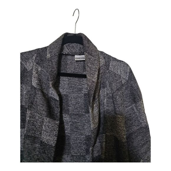 CHICO'S Long Open Front Cardigan Sweater Coat Black Gray - Size 2 - Picture 3 of 7